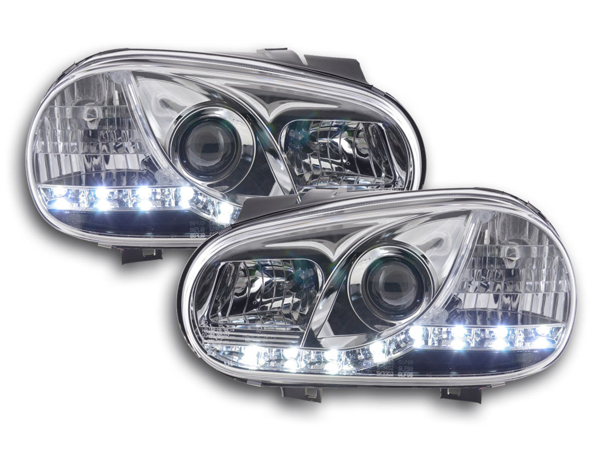 Scheinwerfer Set Daylight LED TFL-Optik VW Golf 4 Typ 1J 98-03 chrom für Rechtslenker Scheinwerfer Set Daylight LED TFL-Optik VW Golf 4 Typ 1J 98-03 chrom für Rechtslenker